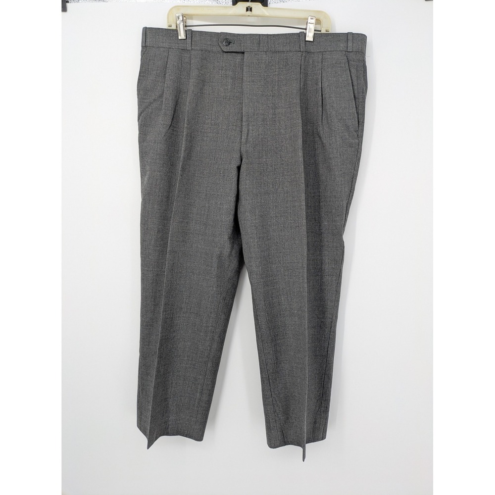Vintage Dress Pants Mens 38‎ Short Gray 100% Wool Pleated Front Slacks Old Money